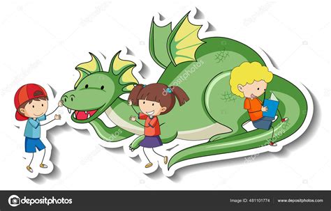 Ilustración de un dragón amigable interactuando con niños