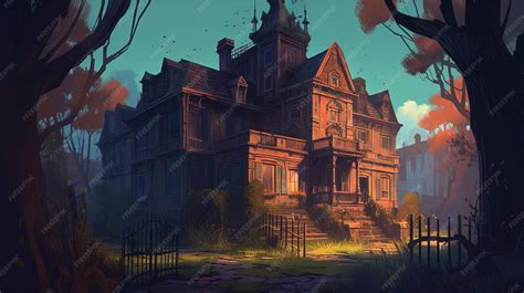 Ilustración de una casa antigua y misteriosa