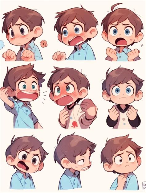 Bocetos de personajes de novela gráfica con diferentes expresiones