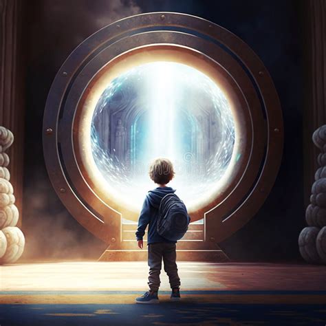 Ilustración de un niño desapareciendo en un portal mágico