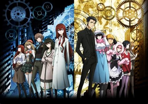 Ilustración grupal de los personajes principales de Steins;Gate