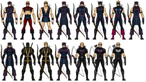 Infografía comparando las diferentes etapas de Ojo de Halcón en los cómics