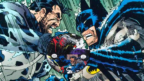 Ilustración de Batman y Punisher enfrentándose a villanos.