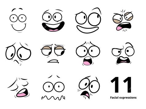 Ilustración de diferentes tipos de expresiones faciales para personajes de cómic