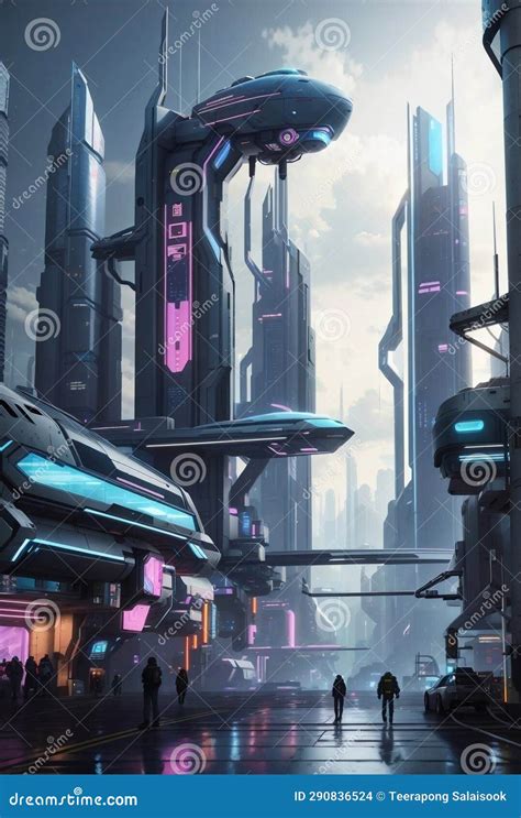 Ilustración futurista de una ciudad ciberpunk