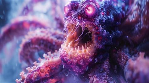 Criatura marina abisal con múltiples ojos y tentáculos