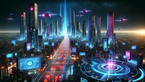 Ilustración de una ciudad futurista con tecnología avanzada