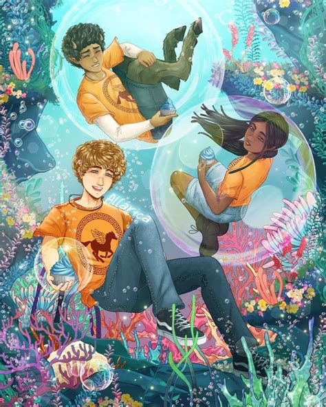 Ilustración de Percy Jackson, Grover y Annabeth