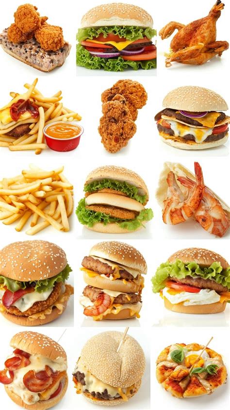 Collage de diferentes tipos de comida rápida