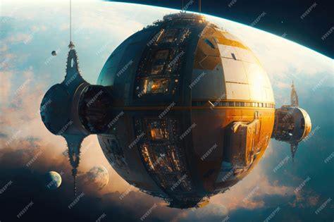 Nave espacial colonizadora en un planeta exótico