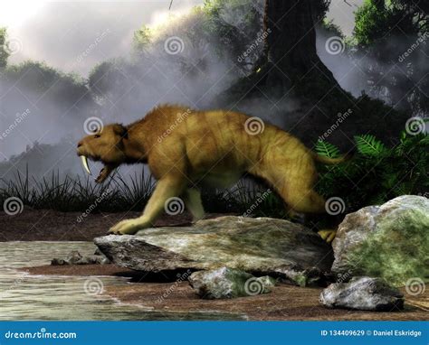 Ilustración de un Smilodon cazando