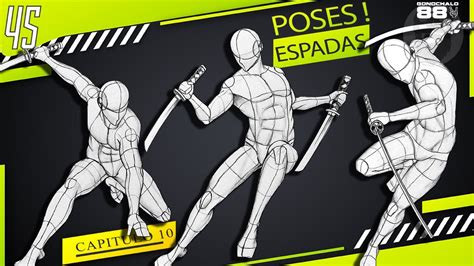 Personaje de cómic sosteniendo una espada en posición defensiva