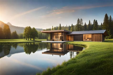 Ilustración gótica de una casa junto a un lago con una figura espectral