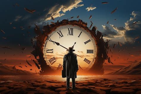 Ilustración de un viajero en el tiempo con elementos filosóficos