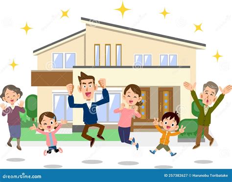 Familia de tres generaciones reunida en una casa de verano