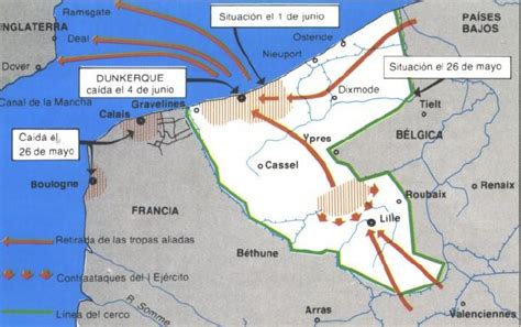 Mapa de la evacuación de Dunkerque