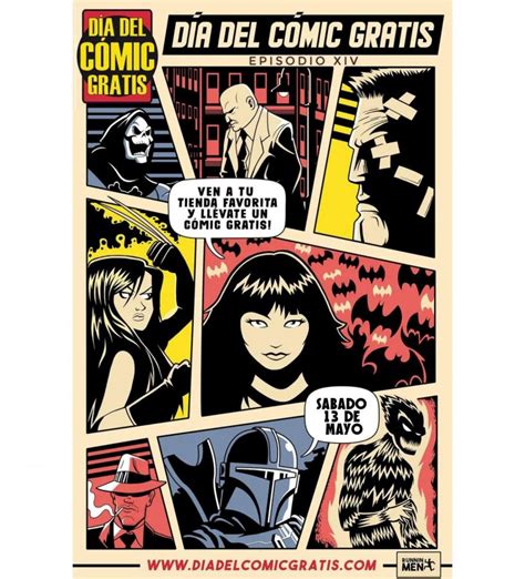 Ilustración del Día del Cómic Gratis con gente en una tienda