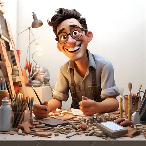 Ilustración de un artista trabajando en su estudio con materiales de dibujo