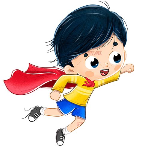 Ilustración de un niño con una capa volando