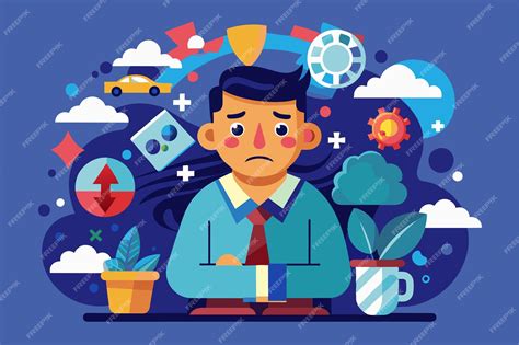 Ilustración de una joven con expresión de desánimo, rodeada de elementos que representan la vida moderna como un teléfono móvil, un portátil y tazas de café.