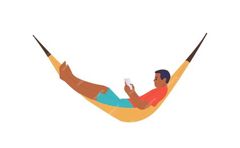 Ilustración cómica de un jubilado relajado en una hamaca