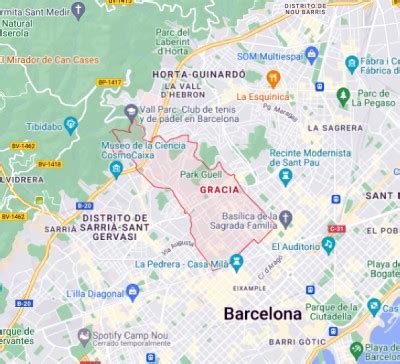 Mapa de Barcelona con el barrio de Gracia resaltado
