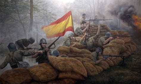Ilustración de soldados de la Guerra Civil española en una trinchera