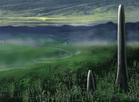 Hongos gigantes antropomórficos en un entorno montañoso