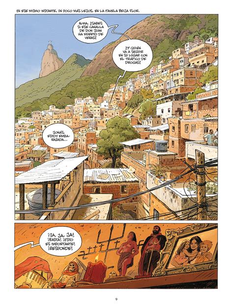 Viñeta detallada de Corentin Rouge mostrando la vida en una favela