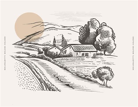Ilustración de un paisaje rural español con elementos folclóricos