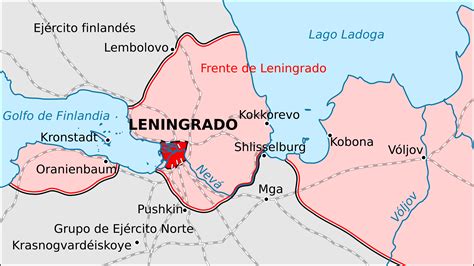 Mapa del frente de Leningrado con la ubicación de los Altos de Sinyavino