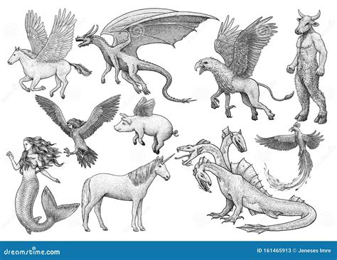 Ilustración de fantasía con criaturas mitológicas