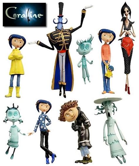 Ilustración de los personajes principales de Coraline