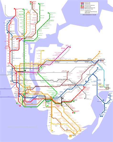 Mapa del metro de Nueva York mostrando la línea 7 y la parada 34th Street - Hudson Yards