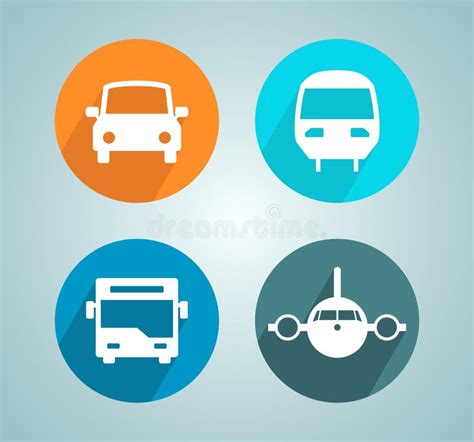 Iconos representando diferentes modos de transporte: tren, autobús, coche