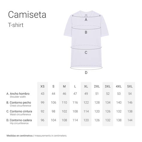 Tabla de medidas de camisetas