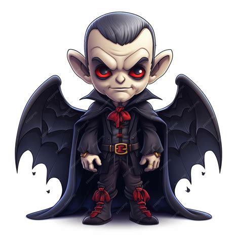 Ilustración de un vampiro gótico con capa y ojos rojos