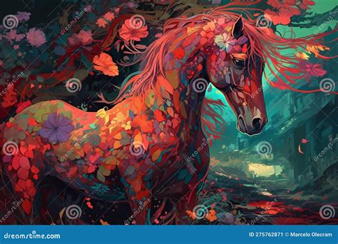 Ilustración de un caballo en un entorno campestre
