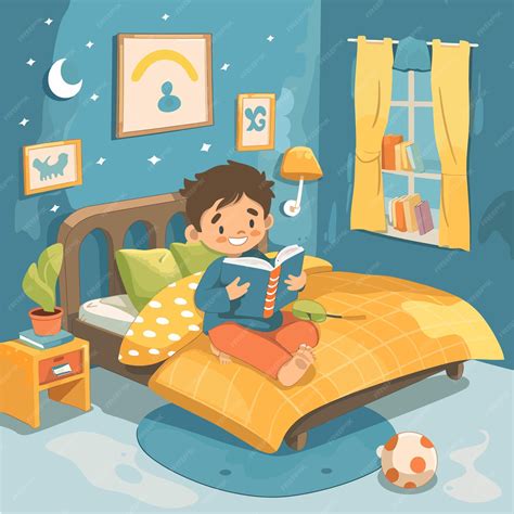 Ilustración de un niño leyendo un cómic en su habitación.