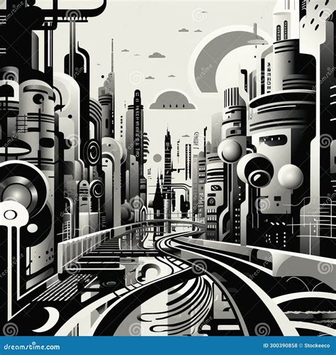 Ilustración futurista de una ciudad colombiana con elementos robóticos