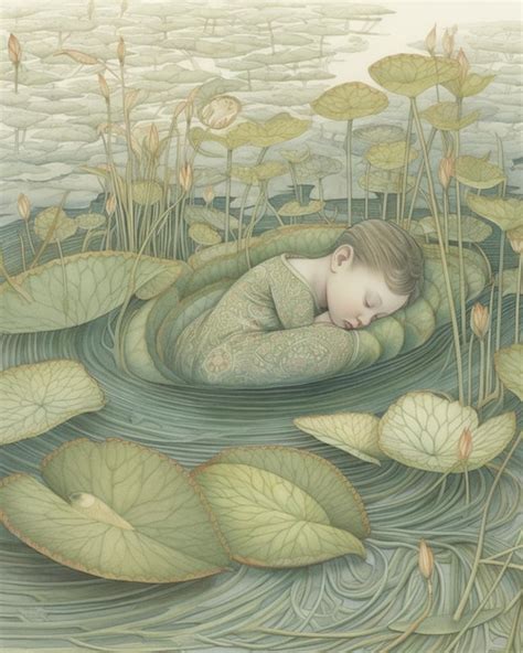 Ilustración de un asesinato en un río con nenúfares