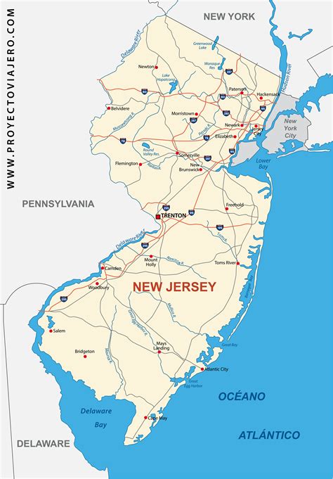 Mapa de Estados Unidos con Nueva Jersey resaltado