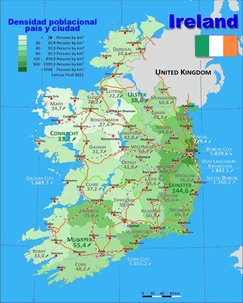 Mapa de Irlanda destacando la campiña