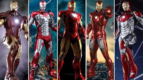Colección de diferentes armaduras de Iron Man a lo largo del tiempo