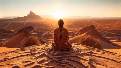 Desierto y personaje meditando
