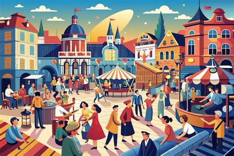 Ilustración de artistas callejeros y cómicos de época