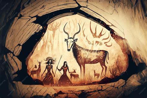 Ilustración de pinturas rupestres prehistóricas
