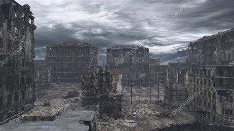 Vista de una ciudad post-apocalíptica desolada