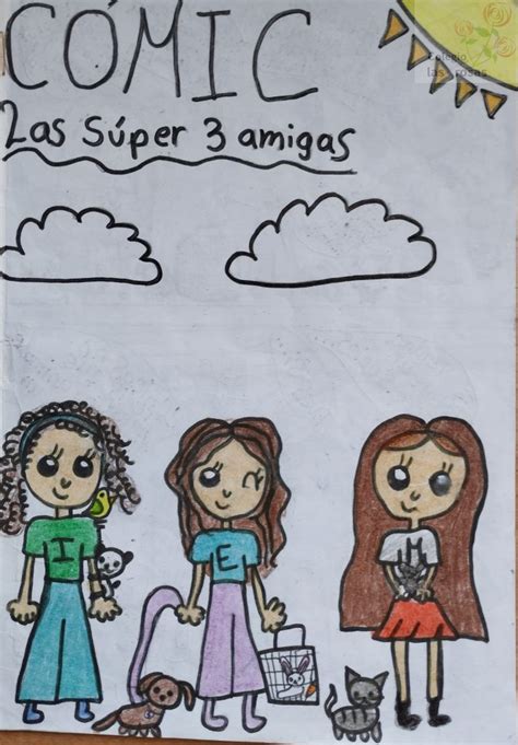Ilustración de las tres amigas del cómic 