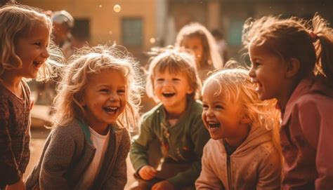 Niños riendo mientras escuchan un chiste